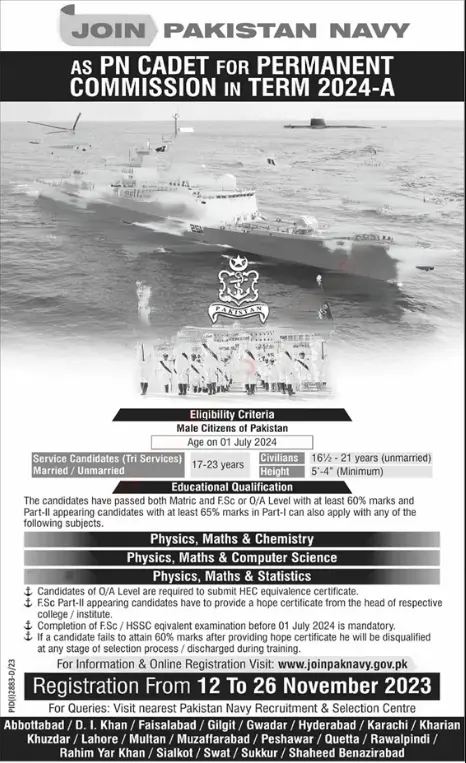 Join Pakistan Navy As Pn Cadet 2023 Online Registration
