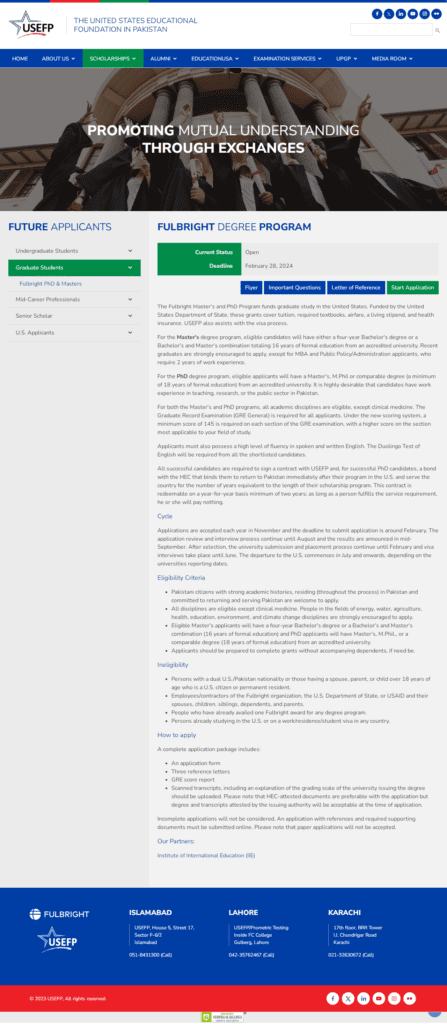 Latest Us Fulbright Scholarship For Pakistani Students 2025