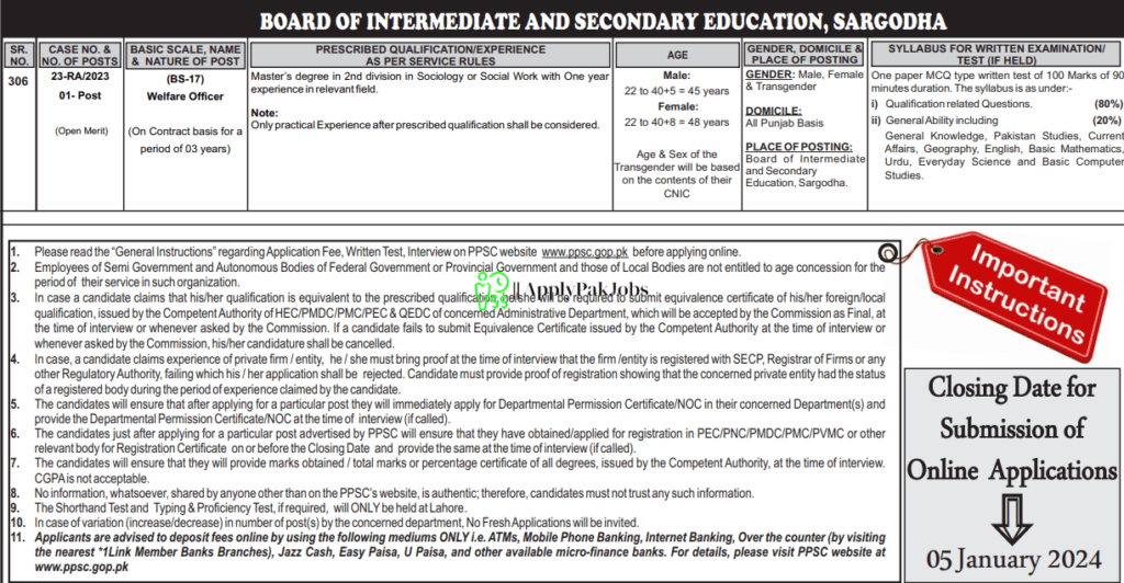 Latest Bise Sargodha Department Jobs 2024 Online Apply