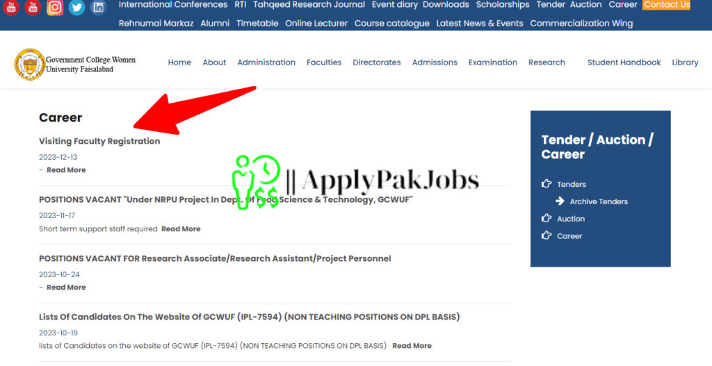 Latest Gcwuf Visting Faculty Jobs 2023 Online Apply