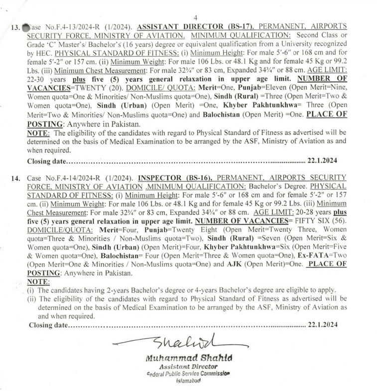 Latest Asf Inspectors / Assistant Directors Jobs 2024