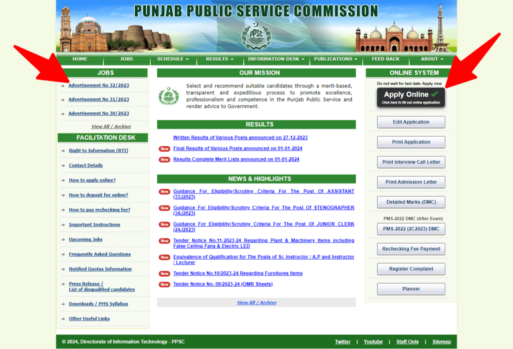 Ppsc Advertisement No 32/2023 Latest Jobs 2024 Online Apply
