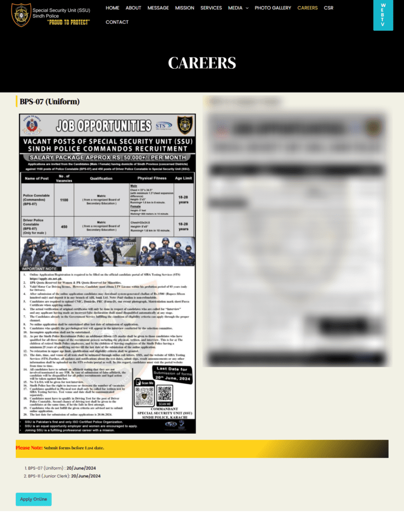 Latest Sindh Police (Ssu) Unit Jobs 2024 Online Apply